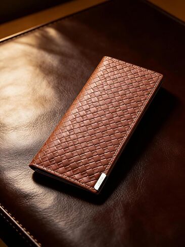 Woven Design Ultra Thin Wallet for Men, Open Top Long Leather Billfold with RFID Blocking and Multiple Card Slots, Large Capacity Casual Organizer (Light Tan) in Saudi Arabia