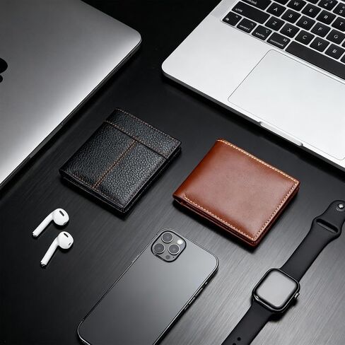 Stylish Men's Wallet, Genuine Leather Bifold Wallet with RFID Blocking Technology Individual Coin Pocket A wallet Essential For Business, Leisure, And Travel in Saudi Arabia