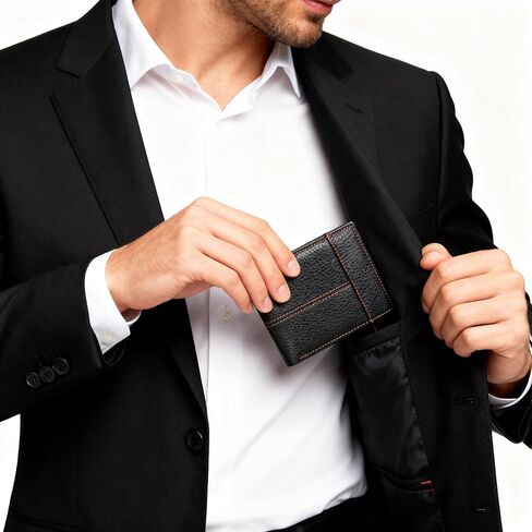 Stylish Men's Wallet, Genuine Leather Bifold Wallet with RFID Blocking Technology Individual Coin Pocket A wallet Essential For Business, Leisure, And Travel in Saudi Arabia