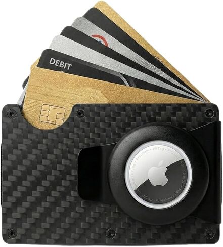 Carbon Fiber AirTag Wallet - Slim Minimalist Card Holder for Men - Lightweight Rigid Front Pocket Case Compatible with Apple AirTag - Black in Saudi Arabia