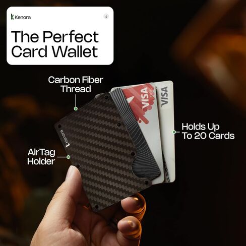 Carbon Fiber AirTag Wallet - Slim Minimalist Card Holder for Men - Lightweight Rigid Front Pocket Case Compatible with Apple AirTag - Black in Saudi Arabia