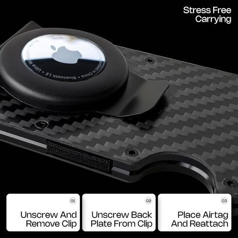 Carbon Fiber AirTag Wallet - Slim Minimalist Card Holder for Men - Lightweight Rigid Front Pocket Case Compatible with Apple AirTag - Black in Saudi Arabia