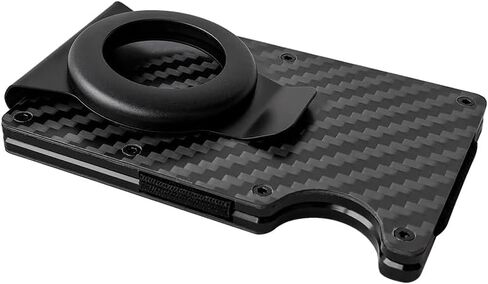 Carbon Fiber AirTag Wallet - Slim Minimalist Card Holder for Men - Lightweight Rigid Front Pocket Case Compatible with Apple AirTag - Black in Saudi Arabia