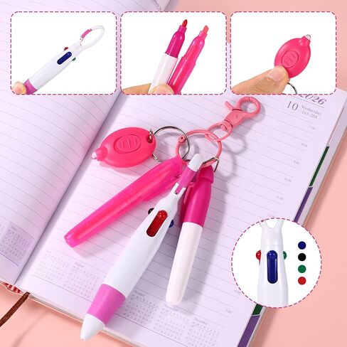 5 Pcs Pink Nurse Pen Set, LED Keychain Flashlight Mini Highlighter Marker Colored Ballpoint Pen & Keychain Badge Reel Accessories for Nurse Supplies Gifts in Saudi Arabia