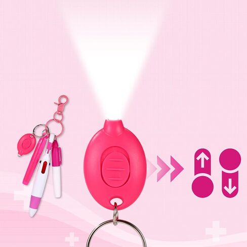 5 Pcs Pink Nurse Pen Set, LED Keychain Flashlight Mini Highlighter Marker Colored Ballpoint Pen & Keychain Badge Reel Accessories for Nurse Supplies Gifts in Saudi Arabia