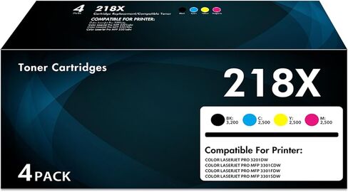 خراطيش حبر 218X 4 عبوات حبر Pro MFP 3301fdw 3201dw متوافقة مع حبر الطابعة 218X عالي الإنتاجية 218A للألوان الليزرية Pro 3201dw MFP 3301 Series 3301fdw 3301sdw 3301cdw W2180X W2180A (مع شريحة) in Kuwait