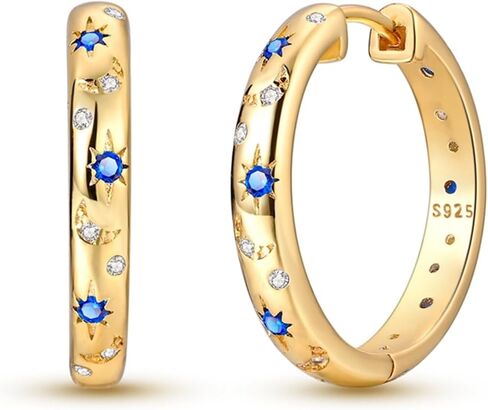 925 Sterling Silver Hoop Earrings 14k Gold Plating Hypoallergenic Astronomy Trendy Earrings Star Moon Sun Earring for Women Jewelry Gifts in Saudi Arabia