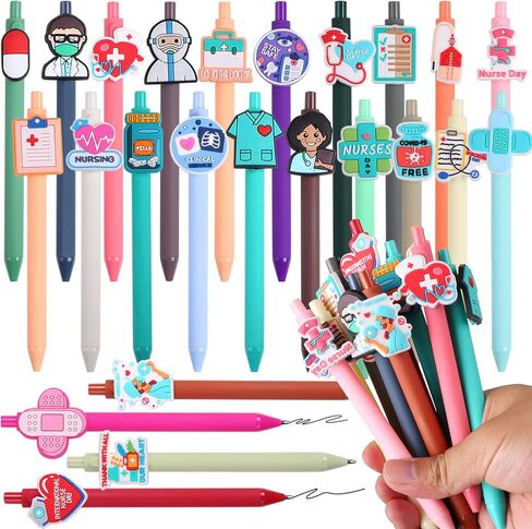 Nurse Pens 24 Pack - Appreciation Gifts for Nurses, Bulk Nurse Week Gifts for CNA RN MA, Medical Assistant Office Supplies, Retractable Gel Pens Black Ink, Nursing Essentials for Professionals (Nurse) in Kuwait