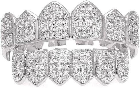 HH Bling Empire Iced Out Diamond Teeth Grillz for Men Women,Hip Hop Silver Gold Grills for your teeth Top and Bottom,Rapper Costume Teeth Jewelry and Accessories in Kuwait