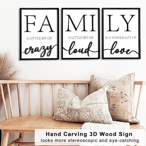 ديكور جدار عائلي خشبي ثلاثي الأبعاد، لوحة فنية جدارية مؤطرة مقاس 91.44 سم × 40.64 سم، صور ثلاثية الأبعاد لغرفة المعيشة (جاهزة للتعليق، 30.48 × 40.64 سم، مجموعة من 3 قطع، مؤطرة) in Kuwait