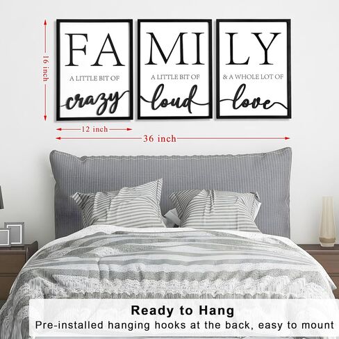 ديكور جدار عائلي خشبي ثلاثي الأبعاد، لوحة فنية جدارية مؤطرة مقاس 91.44 سم × 40.64 سم، صور ثلاثية الأبعاد لغرفة المعيشة (جاهزة للتعليق، 30.48 × 40.64 سم، مجموعة من 3 قطع، مؤطرة) in Kuwait