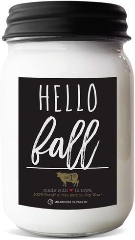 شركة ميلك هاوس كاندل كومباني هالو فارم شمعة الصويا - التفاح الذهبي | قرع متبل | بيور فانيليا - برطمان ماسون بغطاء سعة 13 أونصة، وقت احتراق يزيد عن 70 ساعة، صنع في الولايات المتحدة الأمريكية in Kuwait