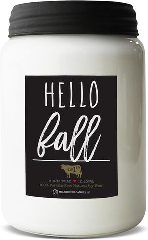 شركة ميلك هاوس كاندل كومباني هالو فال شمعة الصويا - التفاح الذهبي | قرع متبل | برائحة الفانيليا النقية - برطمان مزرعة بغطاء سعة 26 أونصة، وقت احتراق يزيد عن 150 ساعة، صنع في الولايات المتحدة الأمريكية in Kuwait