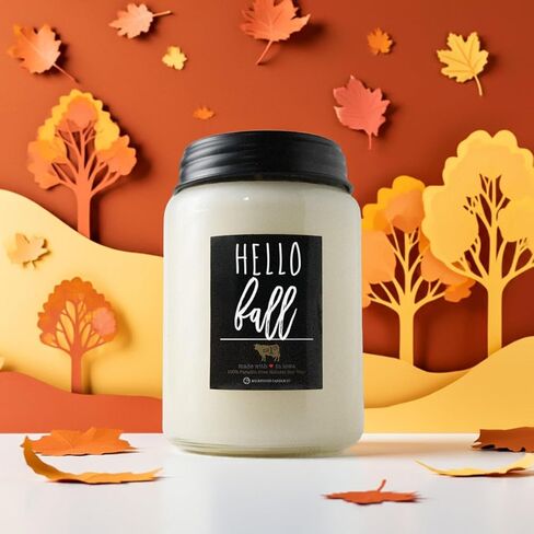 شركة ميلك هاوس كاندل كومباني هالو فال شمعة الصويا - التفاح الذهبي | قرع متبل | برائحة الفانيليا النقية - برطمان مزرعة بغطاء سعة 26 أونصة، وقت احتراق يزيد عن 150 ساعة، صنع في الولايات المتحدة الأمريكية in Kuwait