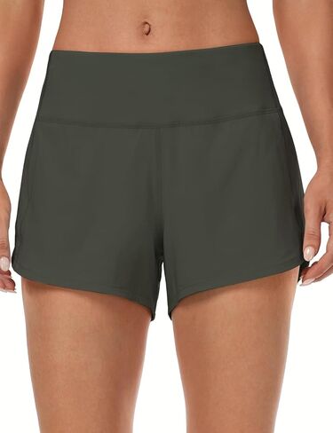 HeyNuts Focus Athletic Shorts for Women, Mid Waisted Workout Gym Running Shorts with Liner 4" in Kuwait