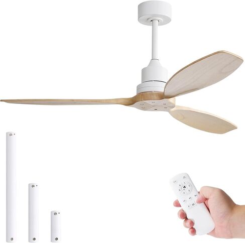 مروحة سقف سوفوكور 52 بوصة مع أضواء وجهاز تحكم عن بعد، مروحة سقف خشبية حديثة داخلية وخارجية مع محرك تيار مستمر هادئ قابل للعكس، 6 سرعات، 3 قضبان سفلية، لشرفة فناء غرفة نوم المزرعة، أبيض in Kuwait