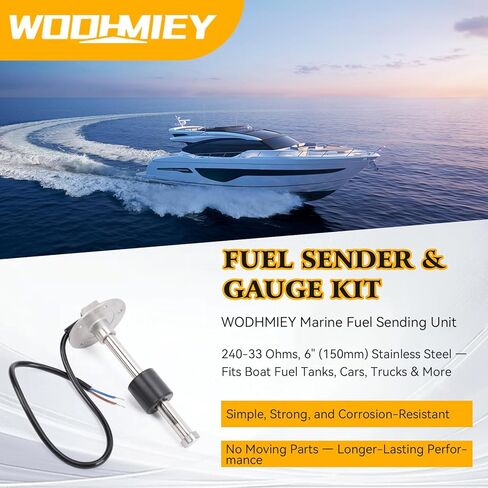 Fuel/Water Level Gauge & Sender Unit, 240-33 Ohm Marine Grade Stainless Steel Sensor with Adjustable Backlight, IP67 for Boat, RV, Truck, Yacht (Fuel Gauge Kit, 6" / 150MM) in Kuwait