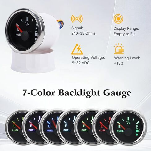 Fuel/Water Level Gauge & Sender Unit, 240-33 Ohm Marine Grade Stainless Steel Sensor with Adjustable Backlight, IP67 for Boat, RV, Truck, Yacht (Fuel Gauge Kit, 6" / 150MM) in Kuwait