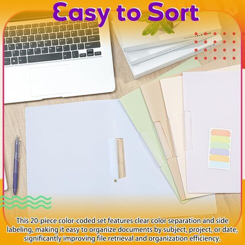 20 حزمة من أغلفة التقارير مع مشبك وملصق، مجلد ملفات بحجم 9 × 12 مقاس A4 وLetter مع مشبك، مجلدات عرض بسعة 50 ورقة لطلاب المدارس، نشاط التلاوة، ألوان موراندي in Kuwait