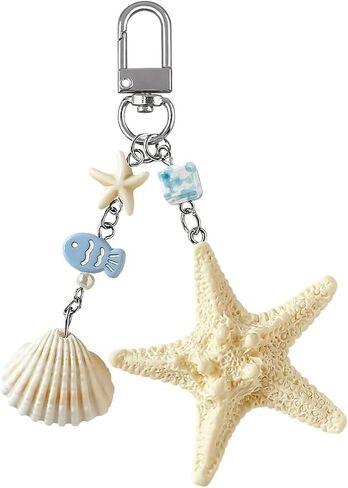 Ocean Starfish Seashell Blue Fish Keychain Cute Summer Beach Keychains Sea Shell Bag Charm for Women Beachy Coastal Purse Charms for Handbags Tote Bags Car Key Keychain Accessories Tropical Key Chain in Kuwait