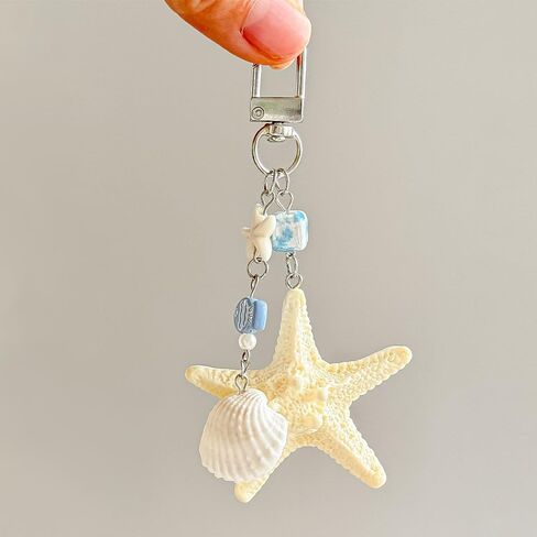 Ocean Starfish Seashell Blue Fish Keychain Cute Summer Beach Keychains Sea Shell Bag Charm for Women Beachy Coastal Purse Charms for Handbags Tote Bags Car Key Keychain Accessories Tropical Key Chain in Kuwait