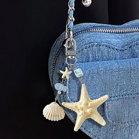 Ocean Starfish Seashell Blue Fish Keychain Cute Summer Beach Keychains Sea Shell Bag Charm for Women Beachy Coastal Purse Charms for Handbags Tote Bags Car Key Keychain Accessories Tropical Key Chain in Kuwait