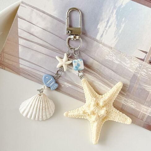 Ocean Starfish Seashell Blue Fish Keychain Cute Summer Beach Keychains Sea Shell Bag Charm for Women Beachy Coastal Purse Charms for Handbags Tote Bags Car Key Keychain Accessories Tropical Key Chain in Kuwait