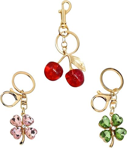 Four Leaf Clover Cherry Bag Purse Charms Keychain for Women Handbag Purse Charms, Clover Gift for St Patricks Day in Saudi Arabia