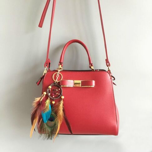 AKOAK Fashion Boho Handmade Natural Peacock Feather Dreamcatcher Keychain Car Purse Bag Keychain in Saudi Arabia