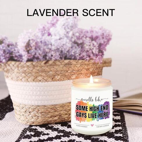 Funny Gifts for Gay Men, Pride Gifts for Friends LGBTQ Queer Boyfriend Husband, Housewarming Anniversary Birthday Valentines Day Gift for Gay Couple Lavender Scented Rainbow Candle in Kuwait