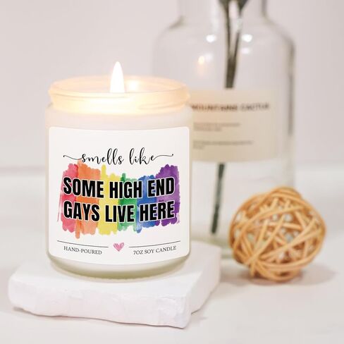 Funny Gifts for Gay Men, Pride Gifts for Friends LGBTQ Queer Boyfriend Husband, Housewarming Anniversary Birthday Valentines Day Gift for Gay Couple Lavender Scented Rainbow Candle in Kuwait