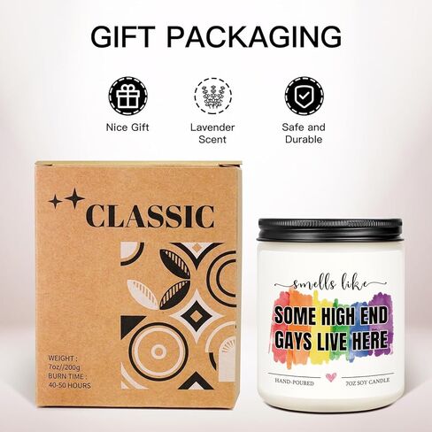 Funny Gifts for Gay Men, Pride Gifts for Friends LGBTQ Queer Boyfriend Husband, Housewarming Anniversary Birthday Valentines Day Gift for Gay Couple Lavender Scented Rainbow Candle in Kuwait
