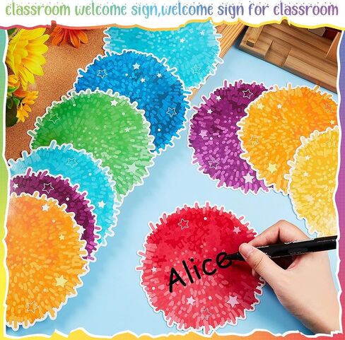 56 Pcs Pompoms Classroom Accents Pompoms Cutouts Multicolor Round Classroom Cutouts Colored Bulletin Board Accents with 80 Glue Points for School Baby Nursery Calendar Wall Decoration in Saudi Arabia