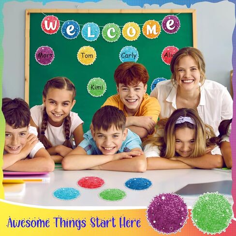 56 Pcs Pompoms Classroom Accents Pompoms Cutouts Multicolor Round Classroom Cutouts Colored Bulletin Board Accents with 80 Glue Points for School Baby Nursery Calendar Wall Decoration in Saudi Arabia