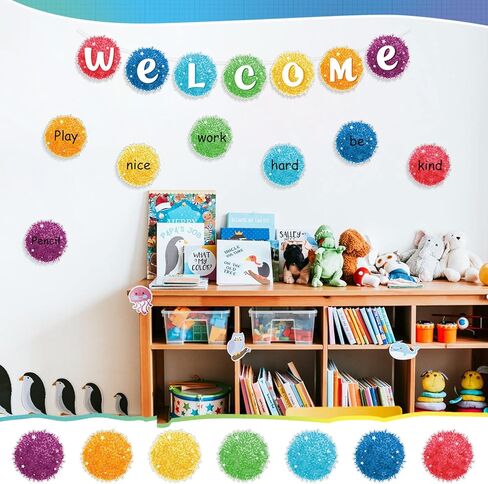 56 Pcs Pompoms Classroom Accents Pompoms Cutouts Multicolor Round Classroom Cutouts Colored Bulletin Board Accents with 80 Glue Points for School Baby Nursery Calendar Wall Decoration in Saudi Arabia