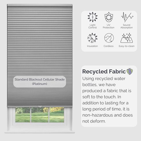 Linen Avenue Cordless Standard Blackout Cellular Shade 71 W x 66 H, Platinum (Arrives 1/4" Narrower) in Kuwait