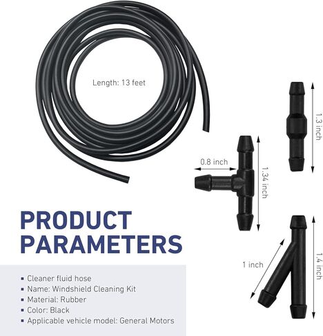 30PCS Car Windshield Washer Hose Kit, 13 Ft Washer Fluid Hose with Connectors, Connect Water Pump Nozzle Sealed Mounting Kit, Multiple Adapter Included, Universal for Most Cars (Black) in Kuwait