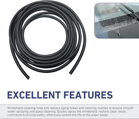 30PCS Car Windshield Washer Hose Kit, 13 Ft Washer Fluid Hose with Connectors, Connect Water Pump Nozzle Sealed Mounting Kit, Multiple Adapter Included, Universal for Most Cars (Black) in Kuwait