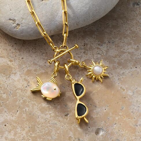 Ross-Simons Black Enamel Sunglasses Charm in 18kt Gold Over Sterling in Saudi Arabia