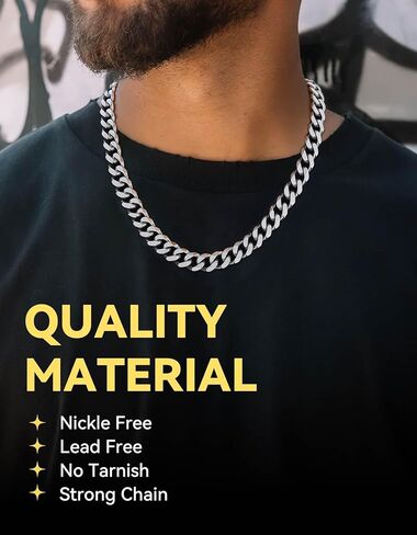 Stainless Steel Mens Cuban Link Chain for Men, Miami Cuban Chain Necklace, 12mm Width Hip Hop Mens Jewelry, 26" in Saudi Arabia