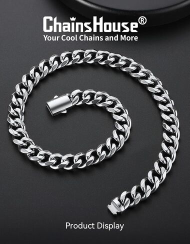 Stainless Steel Mens Cuban Link Chain for Men, Miami Cuban Chain Necklace, 12mm Width Hip Hop Mens Jewelry, 26" in Saudi Arabia