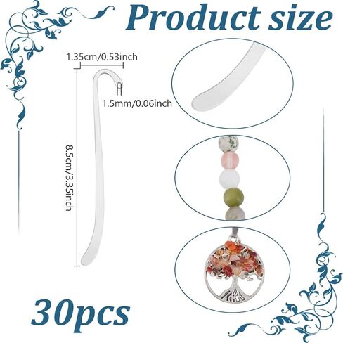 UNICRAFTALE 30 قطعة من الإشارات المرجعية على الطراز التبتي، فضية DIY، إشارة مرجعية عتيقة فريدة من نوعها، علامة خطاف فارغة، علامة سحرية للكتاب مع حلقات لمشروع عاشق الكتب للمعلم والطلاب in Kuwait