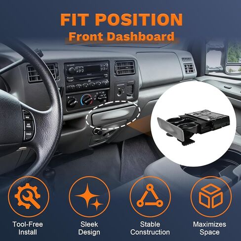 حامل كأس لوحة القيادة متوافق مع Ford F250 F350 F450 F550 Super Duty Excursion 1999-2004 استبدال YC3Z-2513560-CAD رمادي in Kuwait