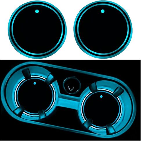 Car Cup Holder Coaster, 2PCS USB Rechargeable Vehicle LED Cup Holder Atmosphere Lights, Automotive Interior Decoration Lamp Drink Bottle Mat, Universal for SUV RV Truck (Multicolor Halo) in Saudi Arabia