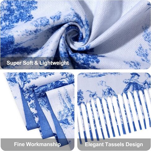 وشاح أزرق عتيق من Toile De Jouy للنساء وشاح شال من Toile De Jouy باللونين الأزرق والأبيض هدية للنساء والفتيات لمحبي الكتب in Kuwait