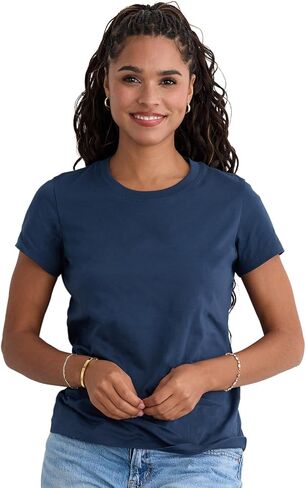 Fair Indigo Women's Midweight Organic Cotton Relaxed Short Sleeve Crew Neck T-Shirt in Kuwait