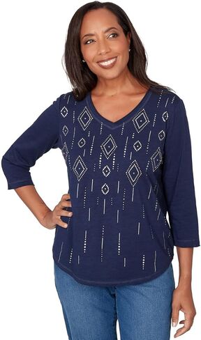 Alfred Dunner Women's Diamond Geometric Heat Set Knit Top in Saudi Arabia