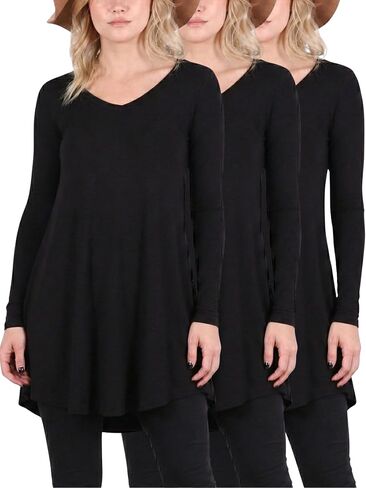 Popana 3 Pack Long Sleeve Tunic Tops for Women, Loose Fit Dressy Long Tops to Wear with Leggings, Soft Stretchy in Saudi Arabia
