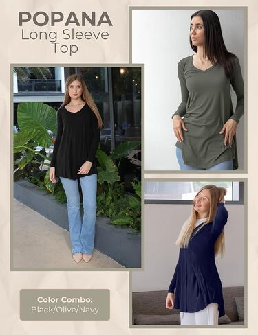 Popana 3 Pack Long Sleeve Tunic Tops for Women, Loose Fit Dressy Long Tops to Wear with Leggings, Soft Stretchy in Saudi Arabia