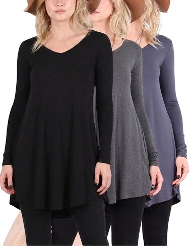 Popana 3 Pack Long Sleeve Tunic Tops for Women, Loose Fit Dressy Long Tops to Wear with Leggings, Soft Stretchy in Saudi Arabia